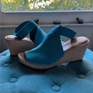 Gentle Souls Teal Espadrille Wedge Sandals